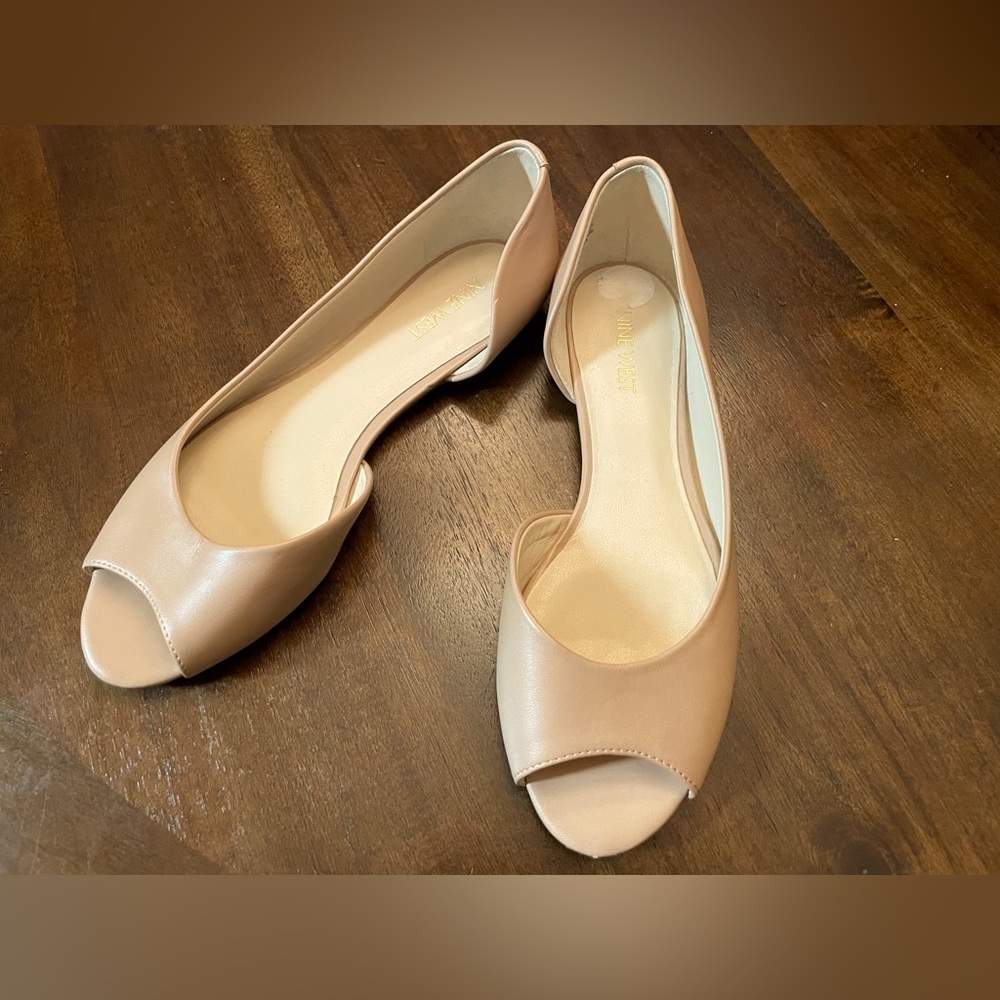 Nine West Cream Open Toe Flats